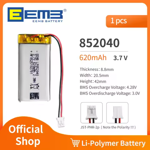 EEMB 852040 3.7V Battery 950mAh Rechargeable Lithium Polymer Battery Pack For Dashcam,Flashlight,Blu