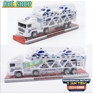 Children's Toy Police Trailer Truck Car + 4 Police Sedan Cars