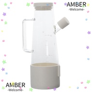 AMBER Olive Oil Bottle, White Wide Mouth Glass Oil Dispenser Bottle, Portable with Measurement 550ml Vinegar Dispenser Cooking BBQ