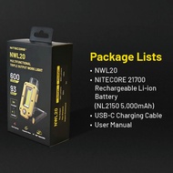 NITECORE NWL20 Multifunctional Triple Output Floodlight Spotligh 600Lumens Rechargeable Include 2170