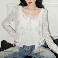Daisy1688 Women's Thin Lace-Up Cardigan Sweater White Cardigan