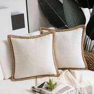 30x50cm/45x45cm/50x50cm Square Throw Pillow Cover Solid Color Thicker Cotton Linen With Edge Piping 