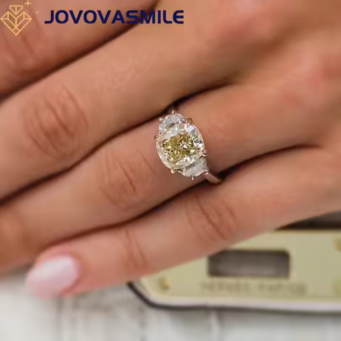 JOVOVASMILE Yellow Moissanite Ring 3 Carat 9x8mm Cushion 18k Yellow White Gold Fine Rings For Woman 