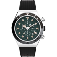 Q Timex GMT Chronograph 40mm Rubber Watch - Stainless Steel/Green (TW2V70200)