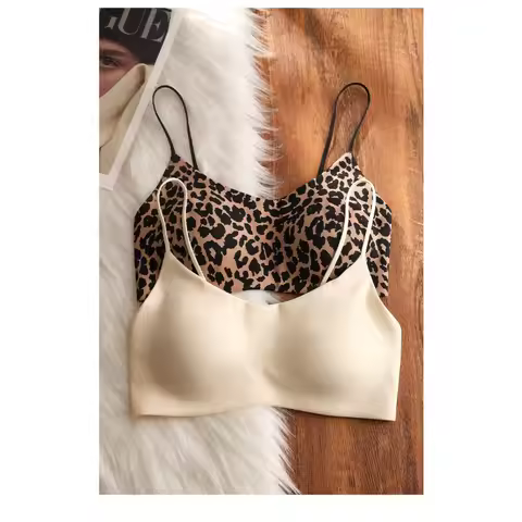 Sujetador Leopardo Sin Costuras Sin Aros Realce Pecho Recoger Axilas Anticaída Espalda Bonita Uso Di