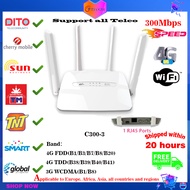 WiFi Globe at Home Prepaid, 4G LTE Router WiFi, 300Mbps WiFi Modem with Sim Card Slot & 4Pcs Externa