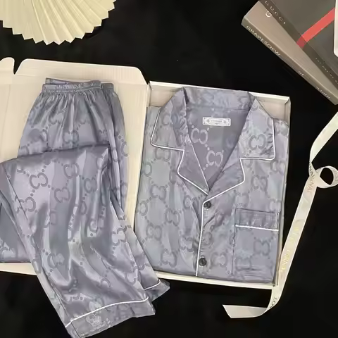 Pijama Hombre Ice Silk Long-sleeved Trousers men sleepwear Spring and Autumn Silk Large-size Teen Me