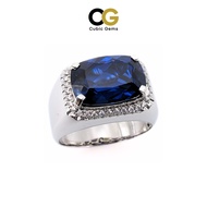 CG Premium Lab Corundum Blue Sapphire & Moissanite Silver Men's Ring – Timeless Elegance