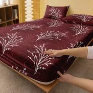 2/3pcs Burgundy Leaf & Floral Pattern Fitted Sheet Set (Filling Not Included), Bedroom Fitted Sheet 