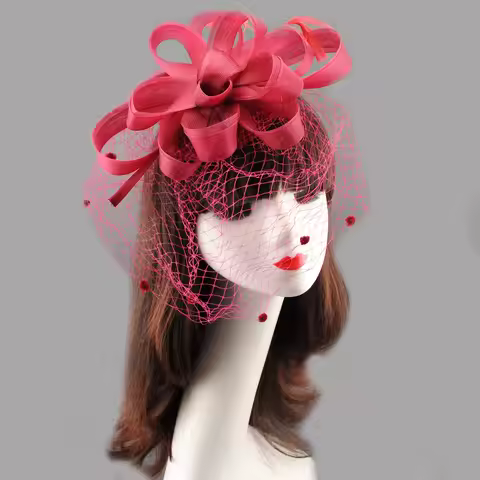 Vintage Mesh Face Cover Fascinator Headband for Women, Feather Tea Party Hat, Republic of China Old 