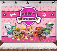 [SG SELLER] Pink Paw Patrol Skye &amp; Friends Birthday Fabric Backdrop Banner Party Backdrop Decoration