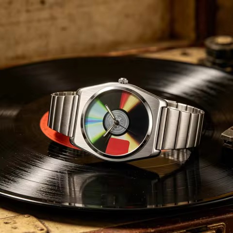 Unique Retro Record Creative Dial Quartz Watches Men Y2K Design Different Shapes Waterproof Watch Ma