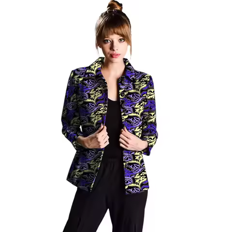 Casual Women's Lapel Jacket African Print Fashion Item Original Design Ankara Outfit Female Short Co