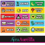 1 pcs WATERPROOF Sticker Subjek Cartoon Label Subjek Sekolah Rendah