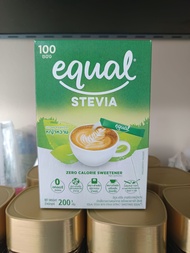Equal Stevia 100 Sticks อิควล สตีเวีย ผลิตภัณฑ์ให้ความหวานแทนน้ำตาล 1 กล่อง มี 100 ซอง exp 10/25