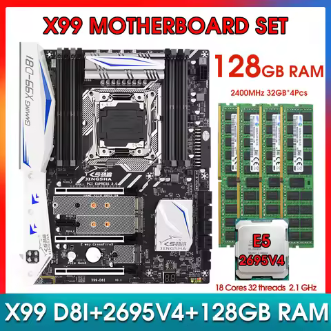 JINGSHA X99 D8I Motherboard Set with xeon e5 2695 V4 CPU + 128GB(32GB*4) 2400MHz DDR4 RAM Combo Kit 