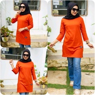 TUNIK POLOS LENGAN BALAP 02√ KAOS WANITA LENGAN 7/8 JAHITAN BELAH PINGGIR BAHAN KATUN KOMBET 20S Com