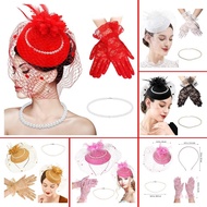 50s Fascinator Hat for Women Funeral Veil Hat Pillbox Cocktail Tea Party Headpiece and Lace Glove