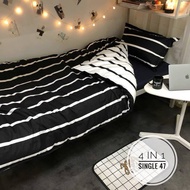 CADAR SINGLE 4 IN 1 COMFORTER TEBAL BLACK WHITE GREY WHITE SINGLE BEDSHEET BLACK SINGLE BEDSHEET GRE