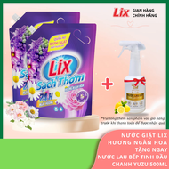 Combo 2 túi nước giặt Lix sạch thơm hương ngàn hoa tặng 1 chai nước lau bếp tinh dầu chanh On1 500ml