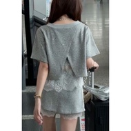 Eleven Sides Wear Original Slimmer Look Lace Stitching Short Sleeve High-End Feeling Two-Piece Set E