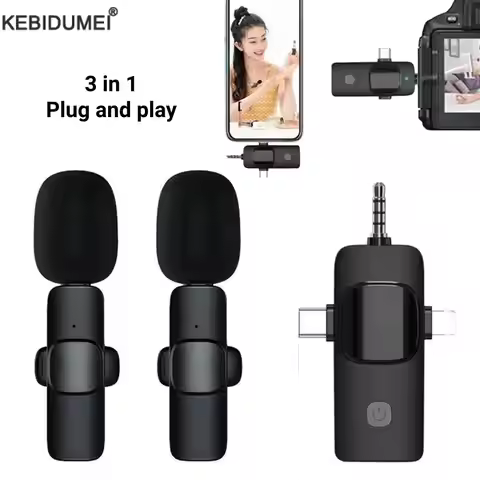 3in1 Wireless Microphone for iPhone Android Cameras Wireless Microphone for Interviews Vlog Noise Ca