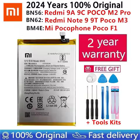 100% Original Replacement Battery BM4E BN56 BN62 For Xiaomi Mi Redmi Note 9 9T 9A 9C Pocophone Poco 