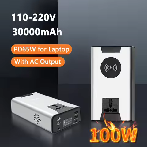 PD100W Power Bank 30000mAh Wireless Charger External Battery 220V AC Output 65W Fast Powerbank For M