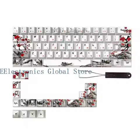 462B DyeSub Keycaps with CherryProfile Plum Blossom 80Keys For QWERTZ AZERTY 61 64 67 68 Mechanical 