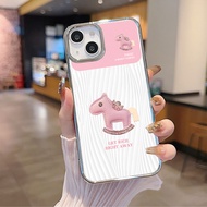 Transparent HP Case with Laser-stretch Galvanized Frame, Pink Pony Horse Motif on the Rattling Chair