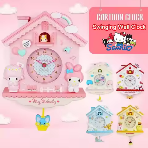 Cartoon Sanrio Hello Kitty Quartz Wall Clock Cinnamoroll Mute Wall Hanging Swing Clock Bedroom Offic