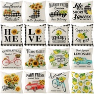 [45cm x 45cm] Lemon Sunflowers Pattern Cushion Cover 45x45cm Linen Pillow Case Home Decor