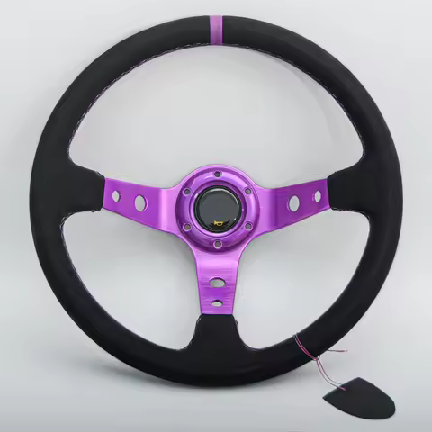 14inch Deep Dish Rally Racing Car Steering Wheel Purple Spoke Suede SIM Racing Gaming Tuning Wheel P