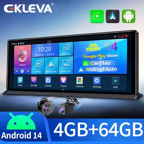 EKLEVA 11.3" 4G+64G WIFI Android 14 AI Screen Navigation Carplay Android AUTO 1080P Dash Cam RearVie
