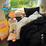 GONI CHILL duvet cover set in Beige and Black - Elastic bed sheets 4-25cm high, sizes 1m, 1m2, 1m4, 
