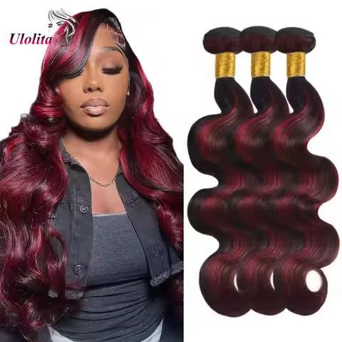 P1B/99J Highlight Human Hair Bundles 12A Body Wave 99j Burgundy Mix Black Colored Human Hair 1/3/4 B