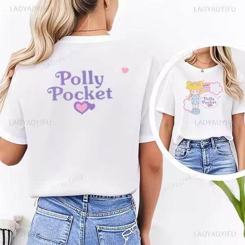 Polly Pocket Printed T-shirt Cute Polly Pocket Tops Polly Pocket Cartoon T-shirt Classic Pattern Sum