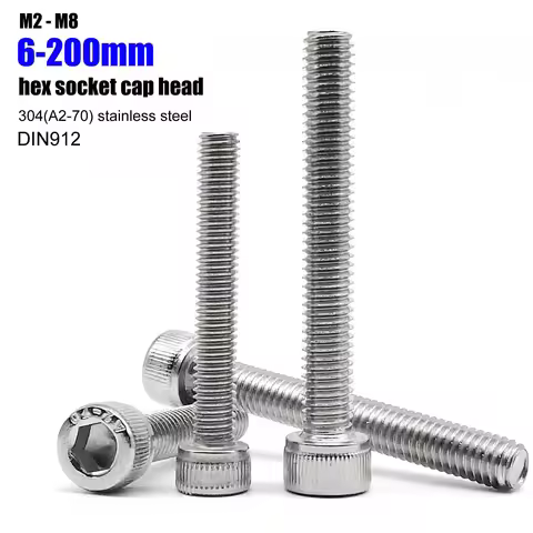 M2 M2.5 M3 M3.5 M4 M5 M6 M8 Over Ultra Long 200mm 304 A2-70 Stainless Steel DIN912 Allen Hexagon Hex