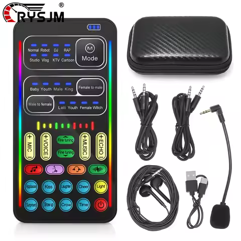 New I9 Mini Voice Changer Live Sound Card + Headphones + Microphone Audio 8 Sound Effect Machine Equ