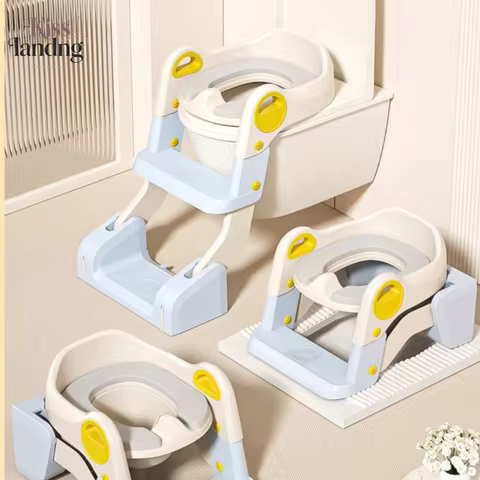 3-in-1 Foldable Potty Training Seat with Step Ladder | Adjustable Toddler Toilet Trainer for Kids, A