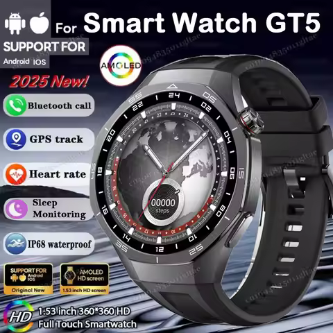 2025 New Watch GT5 Series Smart Watch 6 Men AMOLED Screen Heart Rate Health Monitoring Bluetooth Cal