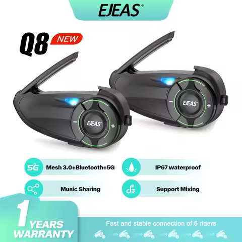 EJEAS Q8 Motorcycle Helmet Intercom Headset Intercom Mesh3.0+5G+Bluetooth For 6 Riders Talking Inter
