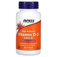 Now Foods, Vitamin D-3, High Potency, 1,000 IU, 180 Softgels / 360 Softgels