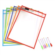 (LAA1) Reusable Dry Erase Pockets 6 Pack Reusable Dry Erase Sleeves Assorted Colors Sheet Protector 