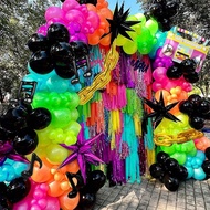 Bộ 187 vòng hoa bóng bay nhiều màu, đồ trang trí tiệc Disco, bóng bay cao su màu hồng neon, cam, xan