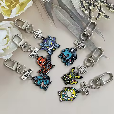 6pcs Pokemon Gengar Bulbasaur Pikachu Keychain Armor Best Friends Forever Key Ring BFF Friendship Gi