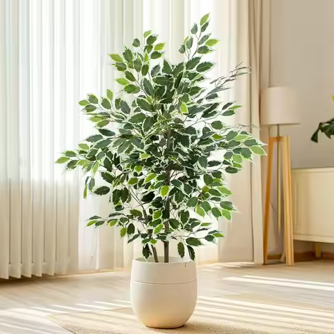 Artificial Ficus Tree - 4 FT Tall Silk Fake Tree with Pot - Lifelike Foliage & Branches for Indoor/O