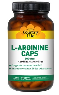 L-Arginine Caps with Vitamin B-6, 500mg, 200 Vegan Capsules, Certified Gluten Free, Certified Vegan