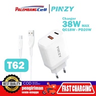 PINZY T62 Double Output Charger Turbo 38W QC 18W PD 20W + Cable Micro / Type-C TO Type -C 1 Meter