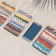 手感編織紗麗線手機袋/手機套/肩背包/悠遊卡套/旅行包-彩虹條紋
